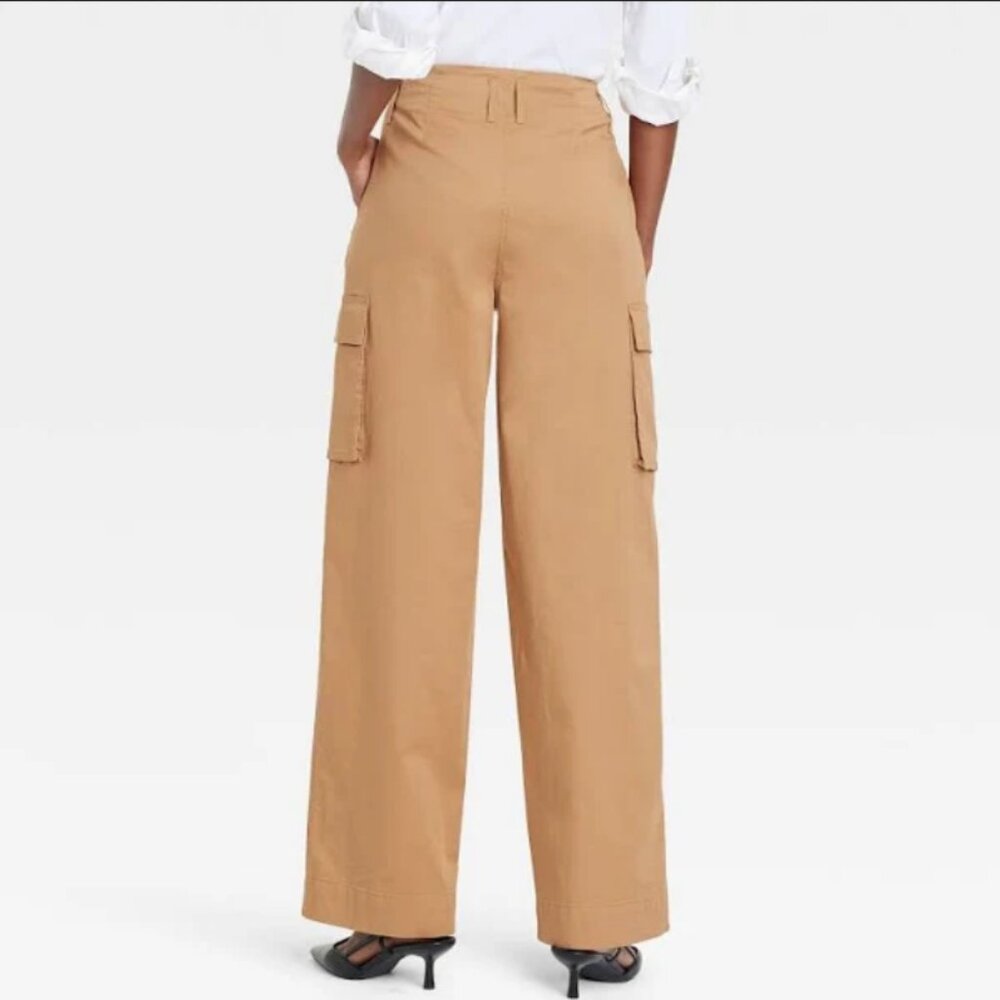 Women's High-Rise Wide Leg Cargo Pants - A New Day Tan 6 - Picture 4 of 6